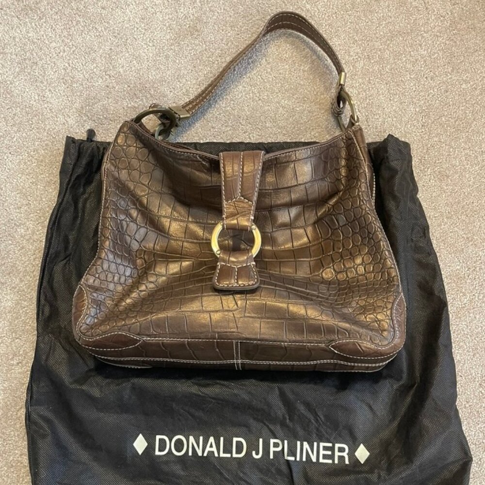 Donald J Pliner Medium Dark Gold Snakeskin Bag with Gold Hardware